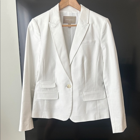 Banana Republic White Cotton Blend Blazer Size 10P - Picture 3 of 17